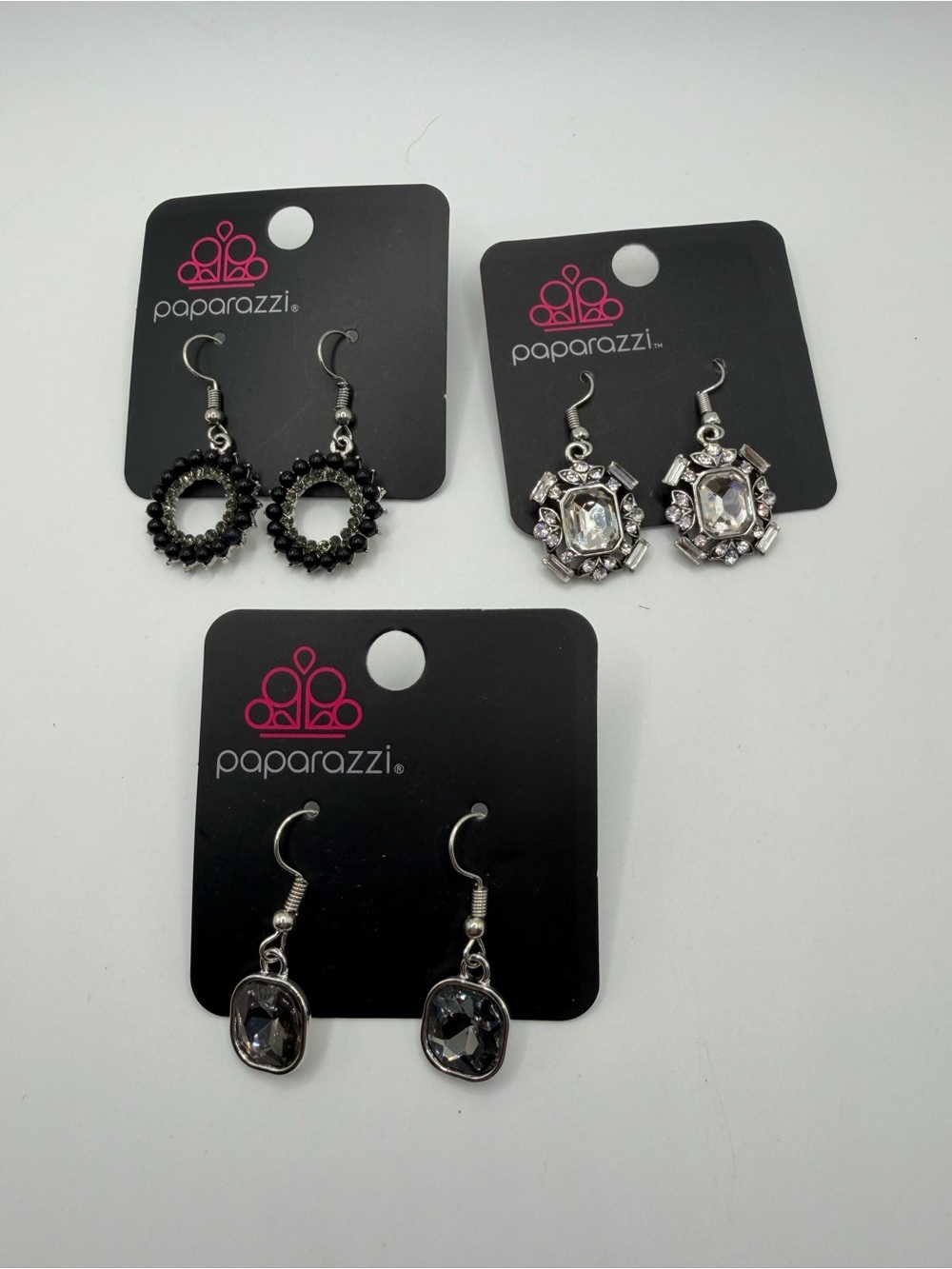 paparazzi Black and Clear Mixed Crystal Earring Set - Women Jewelry